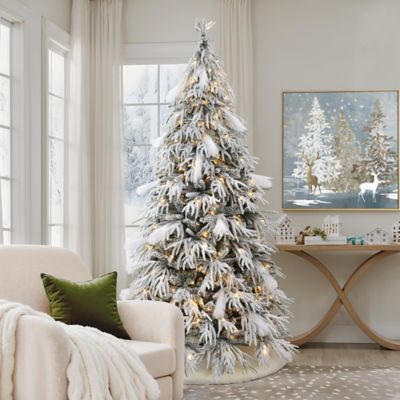 Image showing 7.5 ft. Pre-Lit Flocked Slender Artificial Christmas Tree