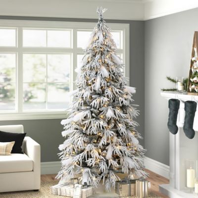 Image showing 7.5 ft. Pre-Lit Flocked Slender Artificial Christmas Tree