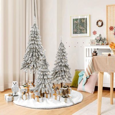 Image showing 3 pc. Snow-Flocked Sweeping Branches Artificial Tree Set with Battery Operated Lights