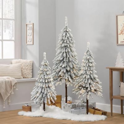 Image showing 3 pc. Snow-Flocked Sweeping Branches Artificial Tree Set with Battery Operated Lights