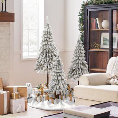 Image showing 3 pc. Snow-Flocked Sweeping Branches Artificial Tree Set with Battery Operated Lights