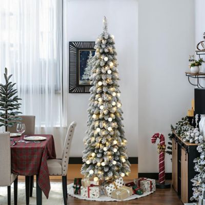 Image showing 6 ft. Pre-Lit Flocked Pencil Artificial Christmas Tree