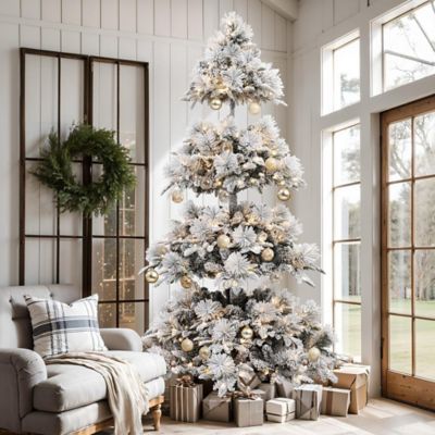 Image showing  7.5 ft. Pre-Lit Flocked Slender Artificial Pine Christmas Tree