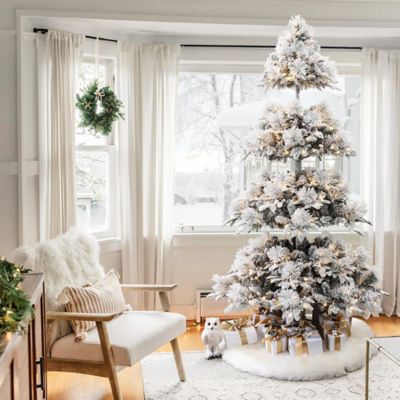 Image showing  7.5 ft. Pre-Lit Flocked Slender Artificial Pine Christmas Tree