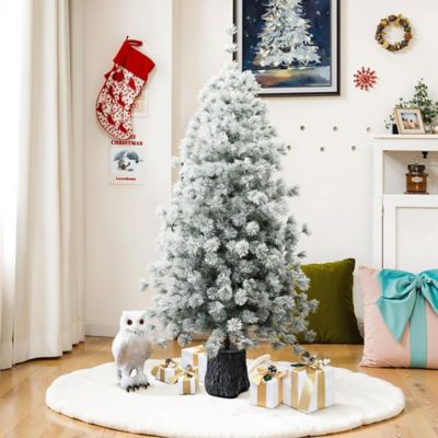 Image showing 5.5 ft. Flocked Full Artificial Christmas Tree Potted