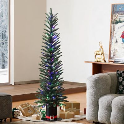 Image showing  5.5 ft. Pre-Lit Green Artificial Tree with Top Hat Pot