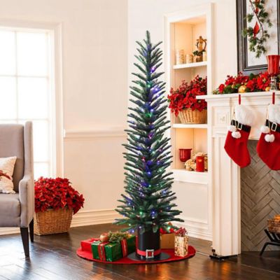 Image showing  5.5 ft. Pre-Lit Green Artificial Tree with Top Hat Pot