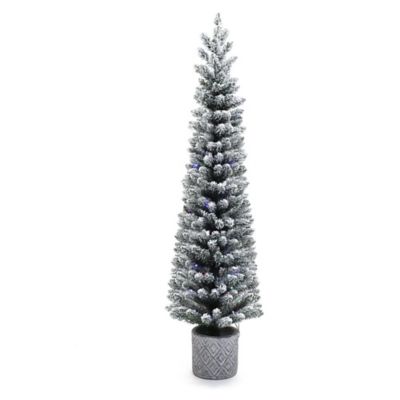 LuxenHome5 ft. Flocked Artificial Tree Potted with Multi-Color Lights