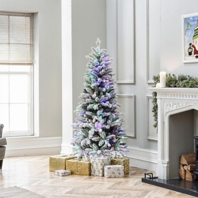 Image showing 5 ft. Multicolored Pre-Lit Flocked Artificial Tree Potted