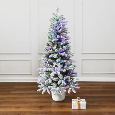 Image showing 5 ft. Multicolored Pre-Lit Flocked Artificial Tree Potted