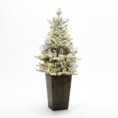 LuxenHome4 ft. Pre-Lit Flocked Artificial Tree in Tall Pot