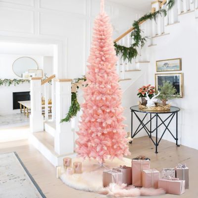 Image showing 7 ft. Pre-Lit Pink Slim Tree with Metal Stand