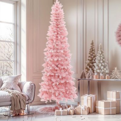Image showing 7 ft. Pre-Lit Pink Slim Tree with Metal Stand