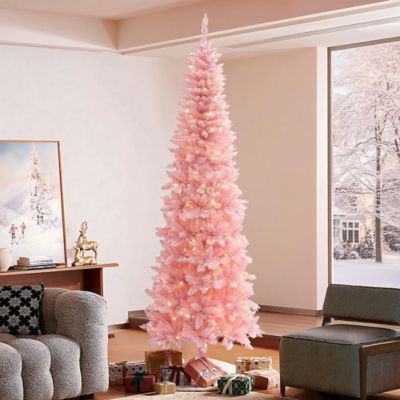Image showing 7 ft. Pre-Lit Pink Slim Tree with Metal Stand