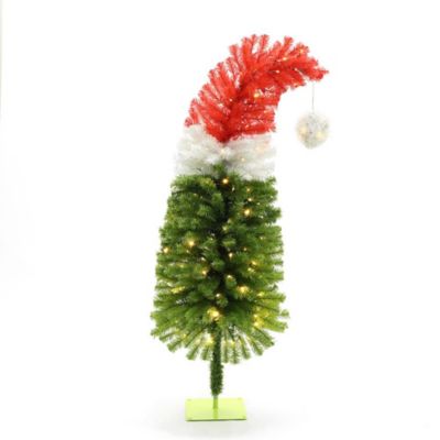 LuxenHome5 ft. Pre-Lit Artificial Tree with Santa Hat Treetop