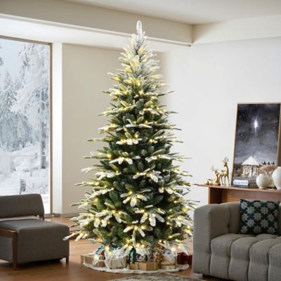 Image showing 7 ft. Pre-Lit Flocked Fraser Fir Slim Artificial Christmas Tree