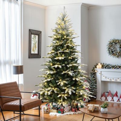 Image showing 7 ft. Pre-Lit Flocked Fraser Fir Slim Artificial Christmas Tree