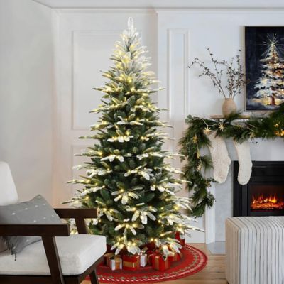 Image showing 7 ft. Pre-Lit Flocked Fraser Fir Slim Artificial Christmas Tree