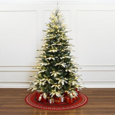 Image showing 7 ft. Pre-Lit Flocked Fraser Fir Slim Artificial Christmas Tree