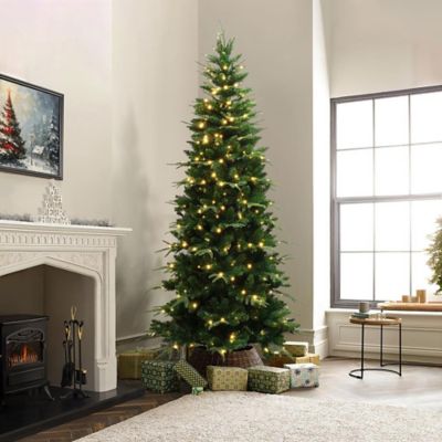 Image showing 7 ft. Pre-Lit Green Slim Artificial Christmas Tree with 8 Light Functions