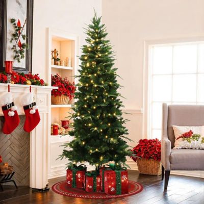 Image showing 7 ft. Pre-Lit Green Slim Artificial Christmas Tree with 8 Light Functions