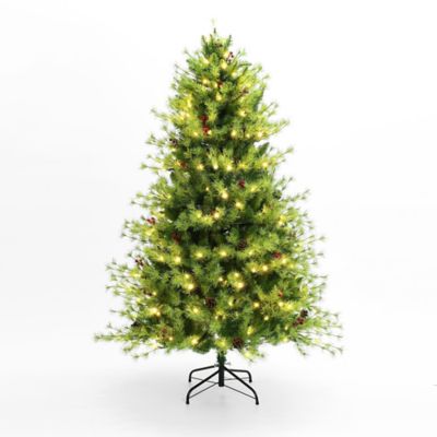 LuxenHome 6 ft. Pre-Lit Green Full Artifical Pine Christmas Tree with 8 Light Functions