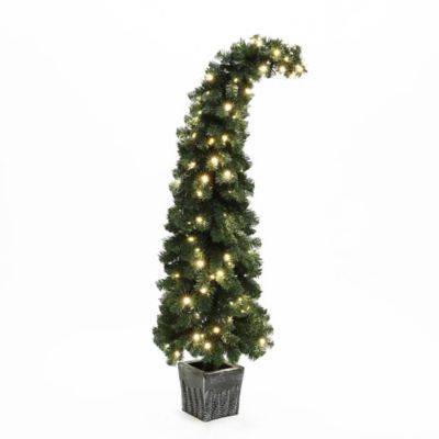 LuxenHome5 ft. Pre-Lit Leaning Top Green Artificial Potted Christmas Tree