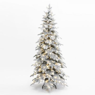 LuxenHome6 ft. Flocked Artificial Christmas Tree with Adjustable Lights