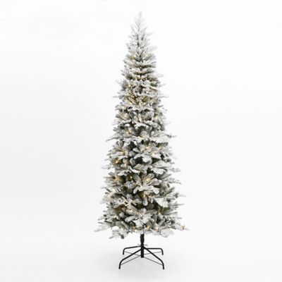 LuxenHome7.5 ft. Pre-Lit Flocked Artificial Christmas Tree with Pine Cones