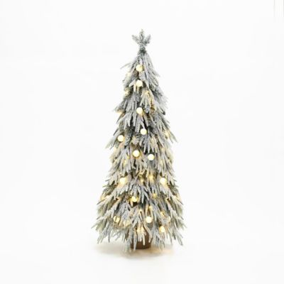 LuxenHome4.5 ft. Pre-Lit Snow Flocked Slender Fir Artificial Christmas Tree