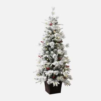 LuxenHome5 ft. Pre-Lit Snow Flocked Full Pine Potted Artificial Christmas Tree, WHAP2123