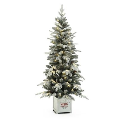 LuxenHome5 ft. Pre-Lit Snow Flocked Full Pine Potted Artificial Christmas Tree, WHAP2124