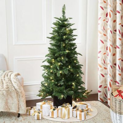 Image showing 1 th LuxenHome4.5 ft. Pre-Lit Green Full Fir Potted Artificial Christmas Tree