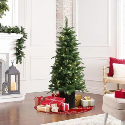 Image showing 2 th LuxenHome4.5 ft. Pre-Lit Green Full Fir Potted Artificial Christmas Tree