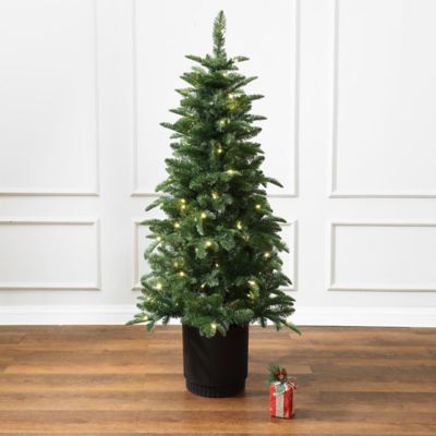 Image showing 3 th LuxenHome4.5 ft. Pre-Lit Green Full Fir Potted Artificial Christmas Tree