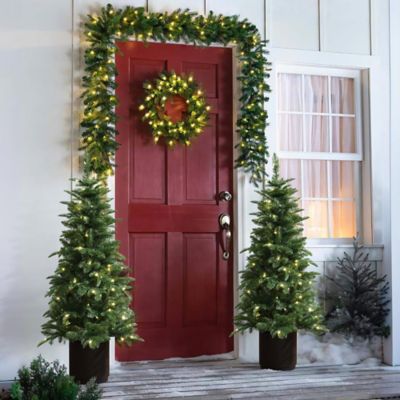 Image showing 4 th LuxenHome4.5 ft. Pre-Lit Green Full Fir Potted Artificial Christmas Tree