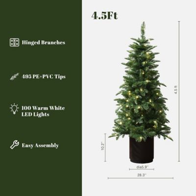 Image showing 6 th LuxenHome4.5 ft. Pre-Lit Green Full Fir Potted Artificial Christmas Tree