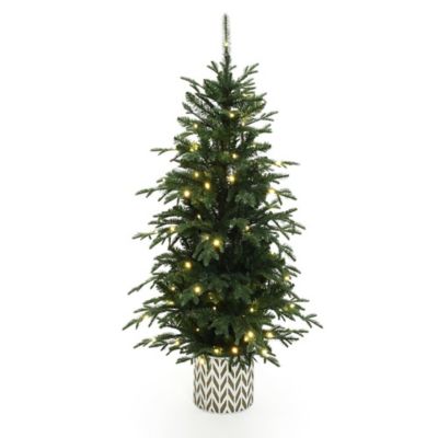 LuxenHome 4.5 ft. Pre-Lit Green Slender Fir Potted Artificial Christmas Tree