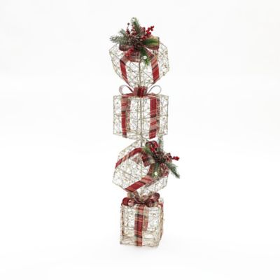 LuxenHomeChampagne Gold Gift Boxes Holiday Decoration with Battery-Operated Lights