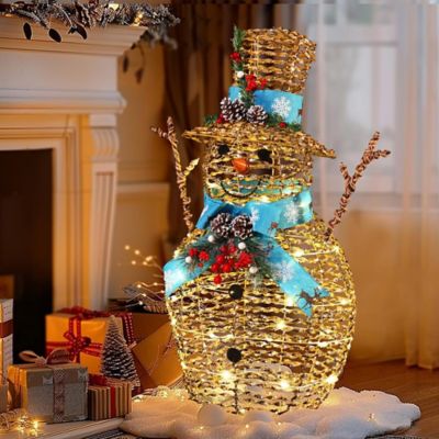 LuxenHomeSnowman Plastic Ribbon Holiday Decoration with Battery Operated Lights