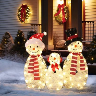 LuxenHomeSnowman Family Trio Indoor and Outdoor Holiday Decoration with Lights