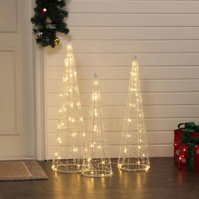 LuxenHomeSet of 3 Lighted Trees Indoor and Outdoor Holiday Decoration