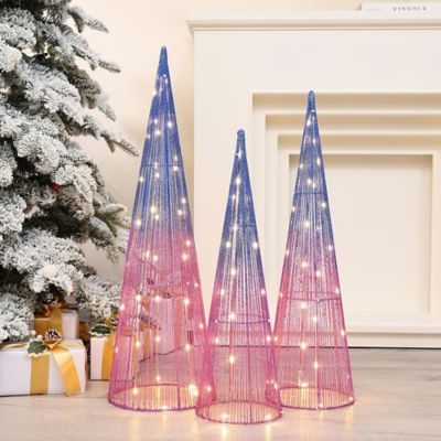 LuxenHomeSet of 3 Multi-Color Lighted Trees Indoor and Outdoor Holiday Decoration