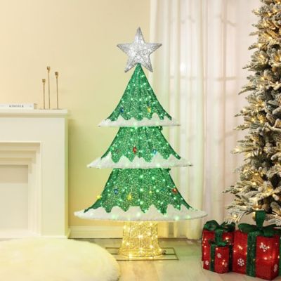 LuxenHomeLighted Green Christmas Tree Indoor and Outdoor Holiday Decoration