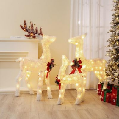 Image showing 3 pc. Frosted Reindeer Set with Lights Outdoor Holiday Decoration