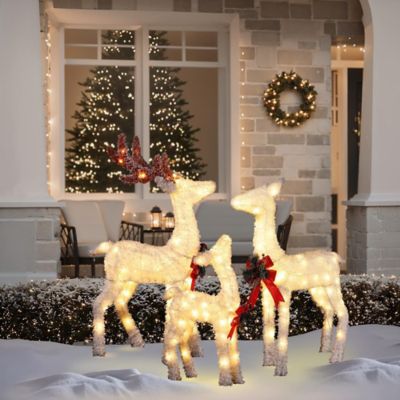 Image showing 3 pc. Frosted Reindeer Set with Lights Outdoor Holiday Decoration