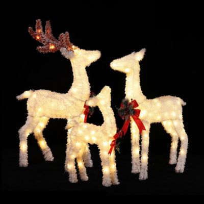 Image showing 3 pc. Frosted Reindeer Set with Lights Outdoor Holiday Decoration