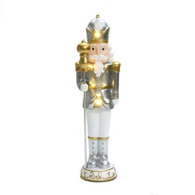 LuxenHome3 ft. Tall Traditional Nutcracker King in White with Lights