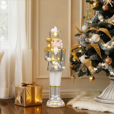 Image showing 2 ft. Tall Traditional Nutcracker King in White with Lights