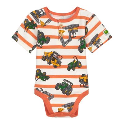John Deere Kid's Short Sleeve Striped Henley Bodysuit